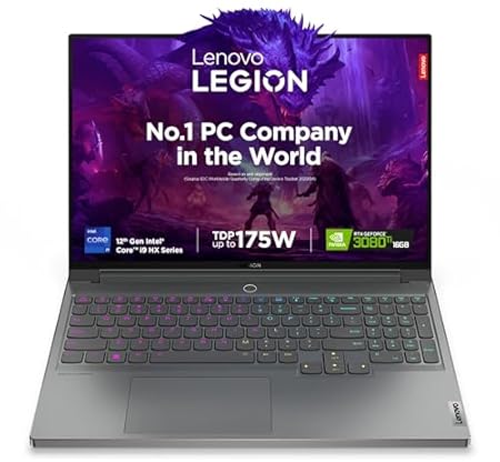 Lenovo Legion 7 Intel Core i9-12900HX 16" (40.64cm) QHD IPS 165Hz 500Nits Gaming Laptop (32GB/1TB SSD/Win 11/Office 2021/NVIDIA RTX 3080Ti 16GB/Alexa/3 Month Game Pass/Storm Grey/2.53Kg), 82TD009KIN